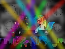 Size: 1280x977 | Tagged: safe, artist:nekodorei, dj pon-3, vinyl scratch, oc, pegasus, pony, g4, glowstick, nekodorei, party, rave