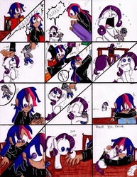 Size: 2530x3280 | Tagged: safe, artist:storypony, rarity, smarty pants, twilight sparkle, human, g4, blood, comic, crying, filly, humanized, light skin, sewing