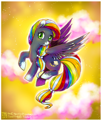 Size: 606x720 | Tagged: safe, artist:nauticalsparrow, oc, oc only, oc:cloud puff, pegasus, pony, flying, offspring, parent:rainbow dash, parent:soarin', parents:soarindash, solo