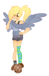 Size: 249x384 | Tagged: safe, artist:purrling, derpy hooves, human, g4, female, humanized, light skin, solo, winged humanization