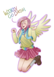 Size: 600x849 | Tagged: safe, artist:madamenyx, fluttershy, human, g4, clothes, eyes closed, female, humanized, light skin, open mouth, simple background, solo, sweater, sweatershy, transparent background, winged humanization