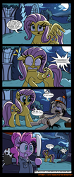 Size: 1000x2370 | Tagged: safe, artist:daniel-sg, fluttershy, pinkie pie, earth pony, pegasus, pony, g4, a nightmare on elm street, chester a. bum, clothes, comic, crossover, female, friday the 13th, full moon, halloween, homeless, jason voorhees, machete, mare, moon, night, nightmare night, open mouth, ponified, smiling, this man, tree, weapon, wide eyes