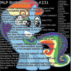 Size: 2000x2000 | Tagged: safe, artist:megaisa, applejack, babs seed, derpy hooves, dinky hooves, fluttershy, pinkie pie, queen chrysalis, rainbow dash, rarity, sunset shimmer, sweetie belle, twilight sparkle, pegasus, pony, g4, birthday game, exploitable meme, female, mare, palette swap, pinkamena diane pie, recolor