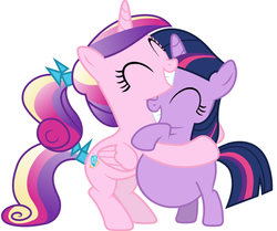 Size: 1218x1020 | Tagged: safe, princess cadance, twilight sparkle, g4, female, hug, infidelity, lesbian, magical lesbian spawn, offspring, preglight sparkle, pregnant, pregnant edit, ship:twidance, shipping, younger