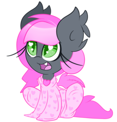 Size: 2000x2083 | Tagged: safe, artist:starlightlore, oc, oc only, oc:heartbeat, bat pony, pony, clothes, cute, female, filly, footed sleeper, heart eyes, ocbetes, pajamas, simple background, solo, transparent background, wingding eyes