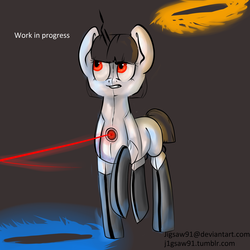 Size: 3000x3000 | Tagged: safe, artist:jigsaw91, oc, oc only, oc:turret pony, earth pony, pony, robot, robot pony, female, ponified, portal, portal (valve), solo, turret