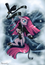 Size: 1058x1500 | Tagged: dead source, safe, artist:hardcrowmao, pinkie pie, earth pony, pony, g4, female, pinkamena diane pie, solo, sword, weapon