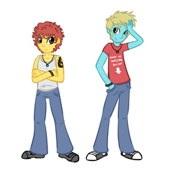 Size: 720x720 | Tagged: safe, artist:deyogee, equestria girls, g4, achievement hunter, gavin free, michael jones, rooster teeth