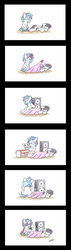 Size: 475x1680 | Tagged: safe, artist:bobthedalek, dj pon-3, octavia melody, vinyl scratch, earth pony, pony, unicorn, g4, blanket, cardboard cutout, comic, duo, female, prank, sleeping, speaker