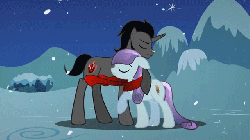 Size: 640x360 | Tagged: safe, artist:stasysolitude, king sombra, sapphire joy, a tale of one shadow, g4, animated, clothes, female, male, scarf, shipping, show accurate, snow, snowfall, sombra's cutie mark, sombrajoy, straight, younger, youtube, youtube link