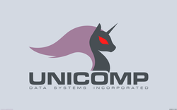 Size: 2560x1600 | Tagged: safe, artist:darkdoomer, pony, unicorn, computer, design, logo, solo, unicomp