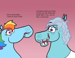 Size: 1016x787 | Tagged: safe, artist:cookie-lovey, rainbow dash, screw loose, g4, borat english, duo, engrish, female, hoers, parent, style emulation