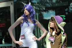 Size: 2048x1365 | Tagged: safe, artist:mugggy, rarity, spike, human, g4, clothes, cosplay, hoodie, irl, irl human, photo, sakura con