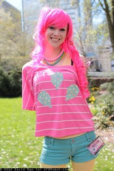 Size: 1365x2048 | Tagged: safe, artist:roboon, pinkie pie, human, g4, clothes, cosplay, irl, irl human, photo, sakura con, shorts, solo