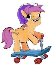 Size: 588x723 | Tagged: safe, artist:applebeans, edit, scootaloo, pegasus, pony, g4, female, not salmon, scooter, solo, wat