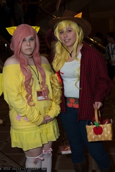Size: 1365x2048 | Tagged: artist needed, safe, artist:redjanuary, applejack, fluttershy, human, g4, convention, cosplay, irl, irl human, pacific media expo, pacific media expo 2012, photo, pme