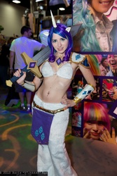 Size: 1365x2048 | Tagged: safe, artist:blakstarr, rarity, human, g4, belly button, belly piercing, bellyring, cosplay, irl, irl human, photo, piercing, san diego comic con, sword, weapon