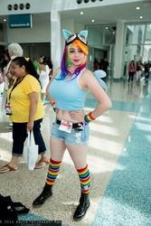 Size: 1365x2048 | Tagged: safe, artist:geekeryandsuch, rainbow dash, human, g4, belly button, cosplay, irl, irl human, midriff, photo