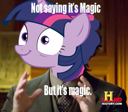 Size: 553x484 | Tagged: safe, twilight sparkle, g4, ancient aliens, caption, giorgio a. tsoukalos, history channel, impact font, meme, reaction image