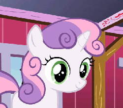 Size: 409x360 | Tagged: safe, screencap, sweetie belle, g4, hearts and hooves day (episode), animated, barn, cropped, cute, diasweetes, female, hearts and hooves day, solo