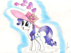 Size: 2206x1653 | Tagged: safe, artist:ulisesdarklight, rarity, g4, female, hat, smiling, solo