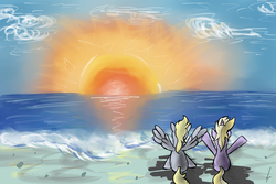 Size: 3000x2000 | Tagged: safe, artist:ulisesdarklight, derpy hooves, dinky hooves, pegasus, pony, g4, beach, female, mare, sun
