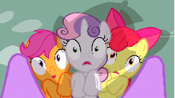Size: 853x480 | Tagged: safe, screencap, apple bloom, scootaloo, sweetie belle, twilight sparkle, earth pony, pegasus, pony, unicorn, g4, hearts and hooves day (episode), season 2, adorabloom, animated, apple bloom's bow, bow, cute, cutealoo, cutie mark crusaders, diasweetes, female, female pov, filly, foal, gif, hair bow, hearts and hooves day, hooves to the chest, looking at you, mare, offscreen character, offscreen female, on back, open mouth, open smile, out of context, pov, smiling, trio focus, unfortunate implications, unicorn twilight