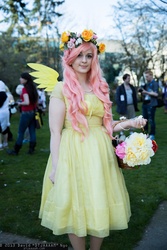 Size: 1365x2048 | Tagged: safe, fluttershy, human, g4, basket, cosplay, floral head wreath, irl, irl human, photo, sakura con, solo