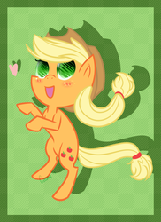 Size: 762x1048 | Tagged: dead source, safe, artist:astrequin, applejack, g4, blushing, cowboy hat, female, hat, heart, open mouth, rearing, shadow, signature, solo