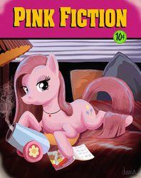 Size: 600x758 | Tagged: safe, artist:pedantia, pinkie pie, earth pony, pony, g4, cover, female, parody, partillery, party cannon, pinkamena diane pie, pulp fiction, solo