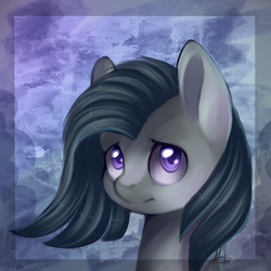 Size: 708x708 | Tagged: safe, artist:ghst-qn, marble pie, earth pony, pony, g4, abstract background, colored pupils, female, portrait, solo