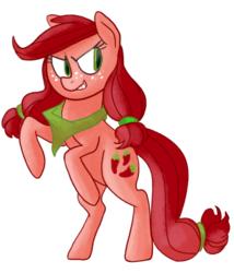 Size: 600x700 | Tagged: safe, artist:toodles3702, pepperdance, earth pony, pony, g4, bandana, female, freckles, furrowed brow, grin, mare, rearing, simple background, smiling, smirk, solo, transparent background