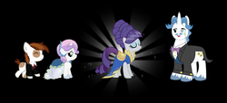 Size: 3372x1540 | Tagged: safe, artist:3d4d, fancypants, pipsqueak, rarity, sweetie belle, g4, alternate hairstyle, clothes, dress, female, gala dress, male, ship:raripants, ship:sweetiesqueak, shipping, straight, vector