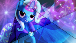 Size: 1920x1080 | Tagged: safe, artist:meteor-venture, artist:psyxofthoros, trixie, pony, unicorn, g4, bedroom eyes, cape, clothes, cutie mark, female, hat, magic, mare, solo, trixie's cape, trixie's hat, vector, wallpaper