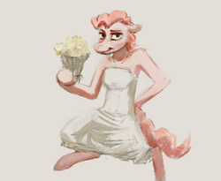 Size: 1037x852 | Tagged: safe, artist:corvusb, pinkie pie, earth pony, anthro, g4, clothes, dress, female, solo, wedding dress