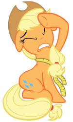Size: 1552x2593 | Tagged: safe, artist:cloudy glow, applejack, earth pony, pony, g4, magical mystery cure, eyes closed, female, mare, measuring tape, raised hoof, simple background, sitting, solo, swapped cutie marks, transparent background