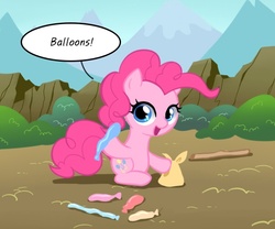 Size: 600x500 | Tagged: safe, artist:apzzang, pinkie pie, g4, ask-grow-pinkie, balloon, cute, diapinkes, female, filly, filly pinkie pie, solo, younger