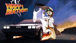 Size: 1280x724 | Tagged: safe, artist:sevoohypred, oc, oc:caspasin42, back to the future, calpain, car, crossover, delorean, parody