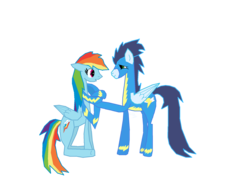 Size: 2282x1628 | Tagged: safe, artist:rita-and-skipper, rainbow dash, soarin', pegasus, pony, g4, clothes, female, male, mare, scarf, ship:soarindash, shipping, simple background, stallion, straight, transparent background, wat