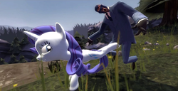 Size: 852x435 | Tagged: safe, rarity, g4, 3d, gmod, groin attack, nudity, ouch, pain, spy, spy (tf2), team fortress 2