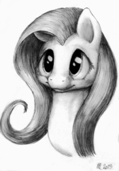 Size: 2400x3435 | Tagged: safe, artist:telanore, fluttershy, g4, female, monochrome, portrait, solo, traditional art