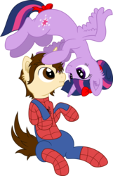 Size: 6000x9304 | Tagged: safe, artist:lailyren, artist:mactavish1996, twilight sparkle, alicorn, pony, spiders and magic: rise of spider-mane, g4, absurd resolution, bow, clothes, crack shipping, crossover, crossover shipping, female, male, mare, peter parker, shipping, simple background, spider-man, spidertwi, straight, suit, transparent background, twilight sparkle (alicorn), vector
