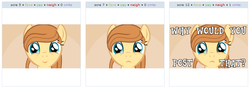 Size: 798x282 | Tagged: safe, oc, oc only, oc:cream heart, earth pony, pony, derpibooru, g4, earth pony oc, exploitable meme, female, forced juxtaposition, juxtaposition, juxtaposition win, mare, meme, meta, why