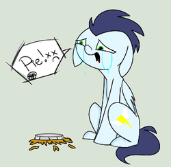 Size: 327x318 | Tagged: safe, artist:papermonster2000, soarin', g4, crying, male, pie, solo, that pony sure does love pies