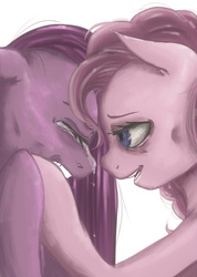 Size: 711x1000 | Tagged: safe, artist:potheadsam, pinkie pie, g4, close-up, comfort, crying, duality, duo, pinkamena diane pie, self ponidox