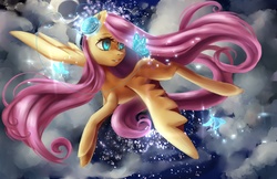 Size: 3554x2304 | Tagged: dead source, safe, artist:my-magic-dream, fluttershy, butterfly, pegasus, pony, g4, beautiful, color porn, female, flying, glowing, mare, solo, spread wings, wings