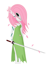 Size: 3000x4079 | Tagged: safe, artist:feralhamster, fluttershy, human, g4, bleach (manga), female, hollow, humanized, simple background, solo, sword, white background