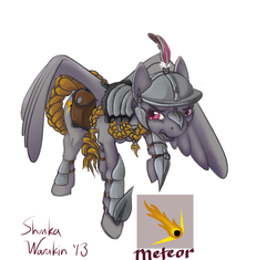 Size: 1044x982 | Tagged: safe, artist:shunka warakin, oc, oc only, oc:meteor, pegasus, pony, angry, armor, dungeons and dragons, meteor, solo