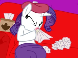 Size: 2048x1536 | Tagged: safe, artist:rare-rarity-fan, rarity, g4, couch, female, fetish, flu, mucous, nose blowing, red nosed, sick, sneezing, sneezing fetish, snot, solo, tissue, tissue box