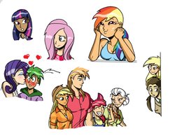 Size: 1014x787 | Tagged: safe, artist:chillguydraws, apple bloom, applejack, big macintosh, derpy hooves, doctor whooves, fluttershy, granny smith, rainbow dash, rarity, spike, time turner, twilight sparkle, human, g4, dark skin, dashface, female, humanized, male, ship:sparity, shipping, so awesome, straight